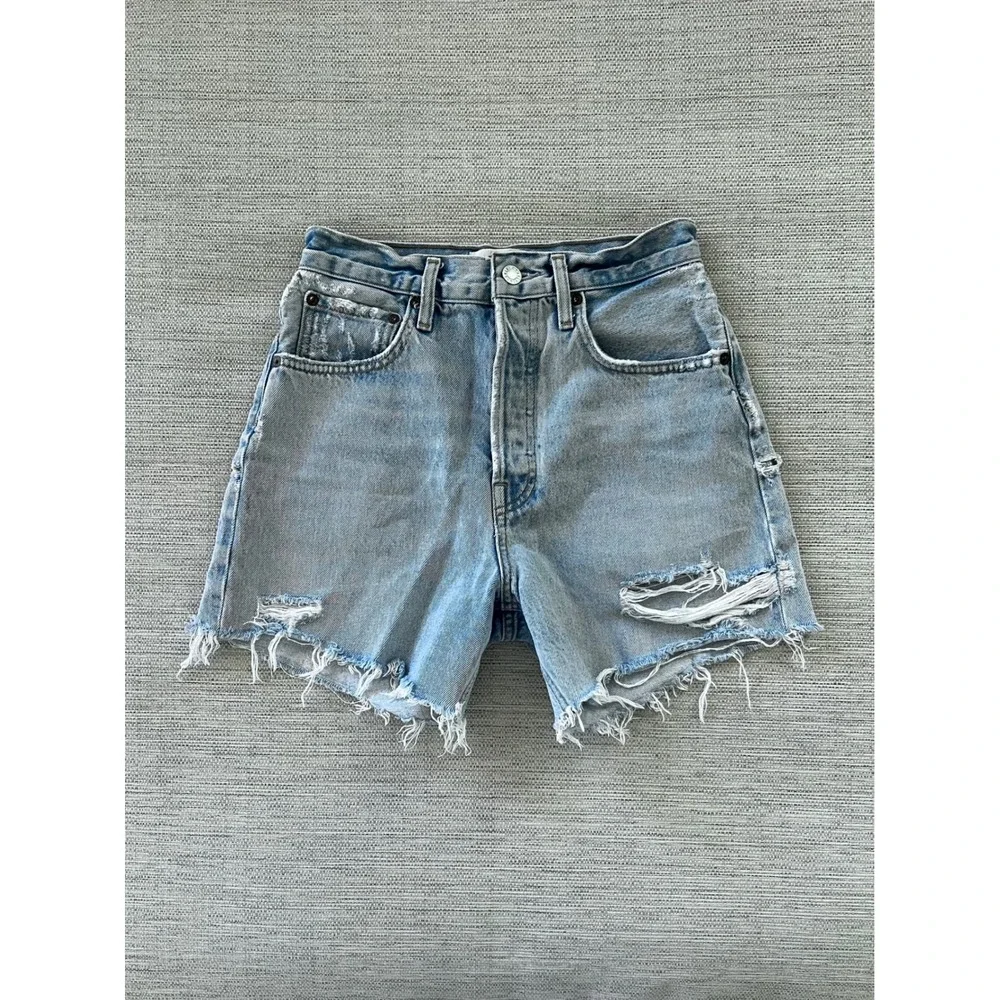 AGOLDE Riley Short Size 25 Light Wash Groove Denim Cutoff Distressed